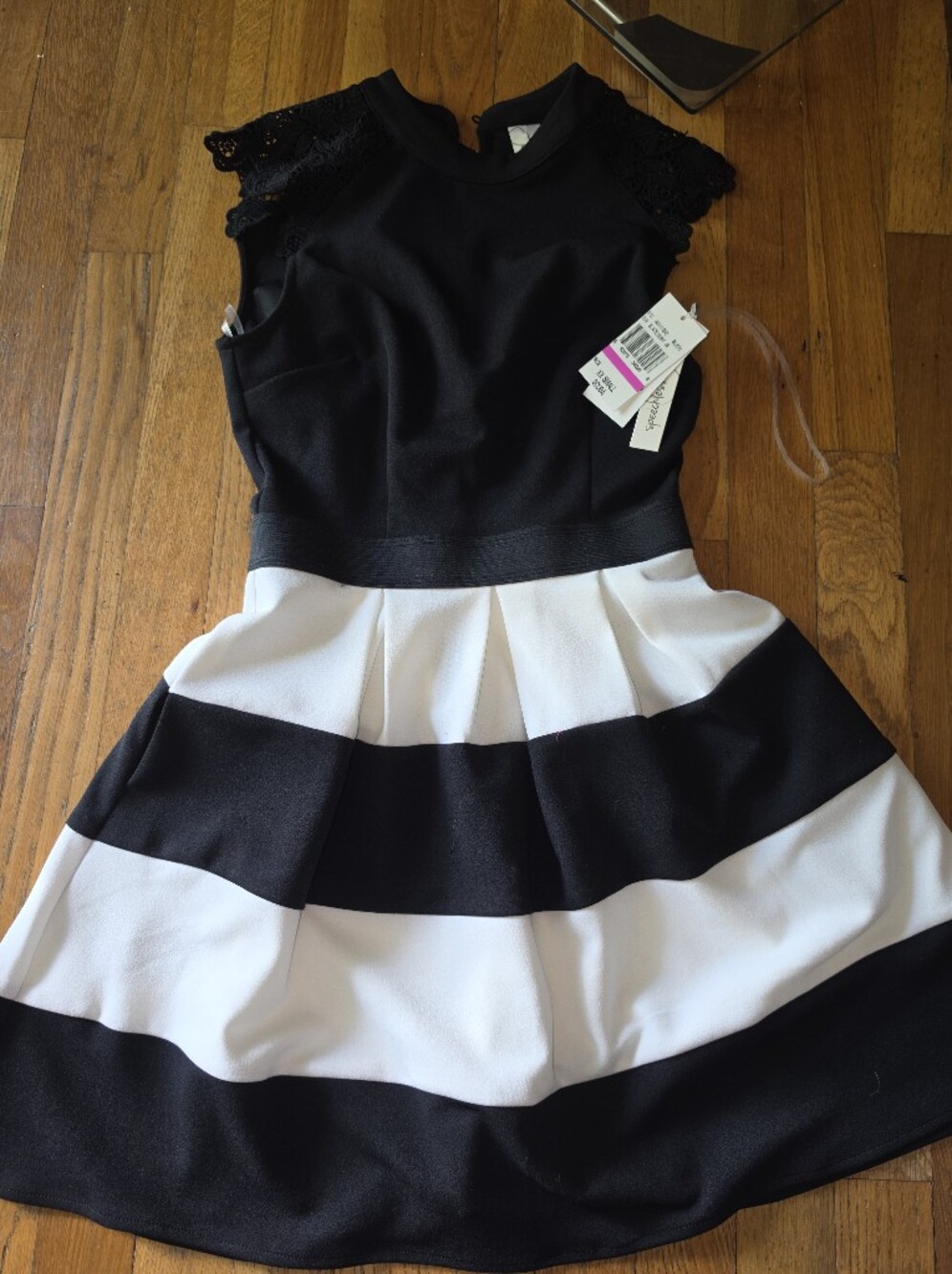 Black and White Pleated A-Line Dress